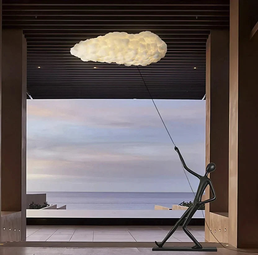 Sculpture L'Homme au Nuage de Lumière, nuage lumineux allumé
