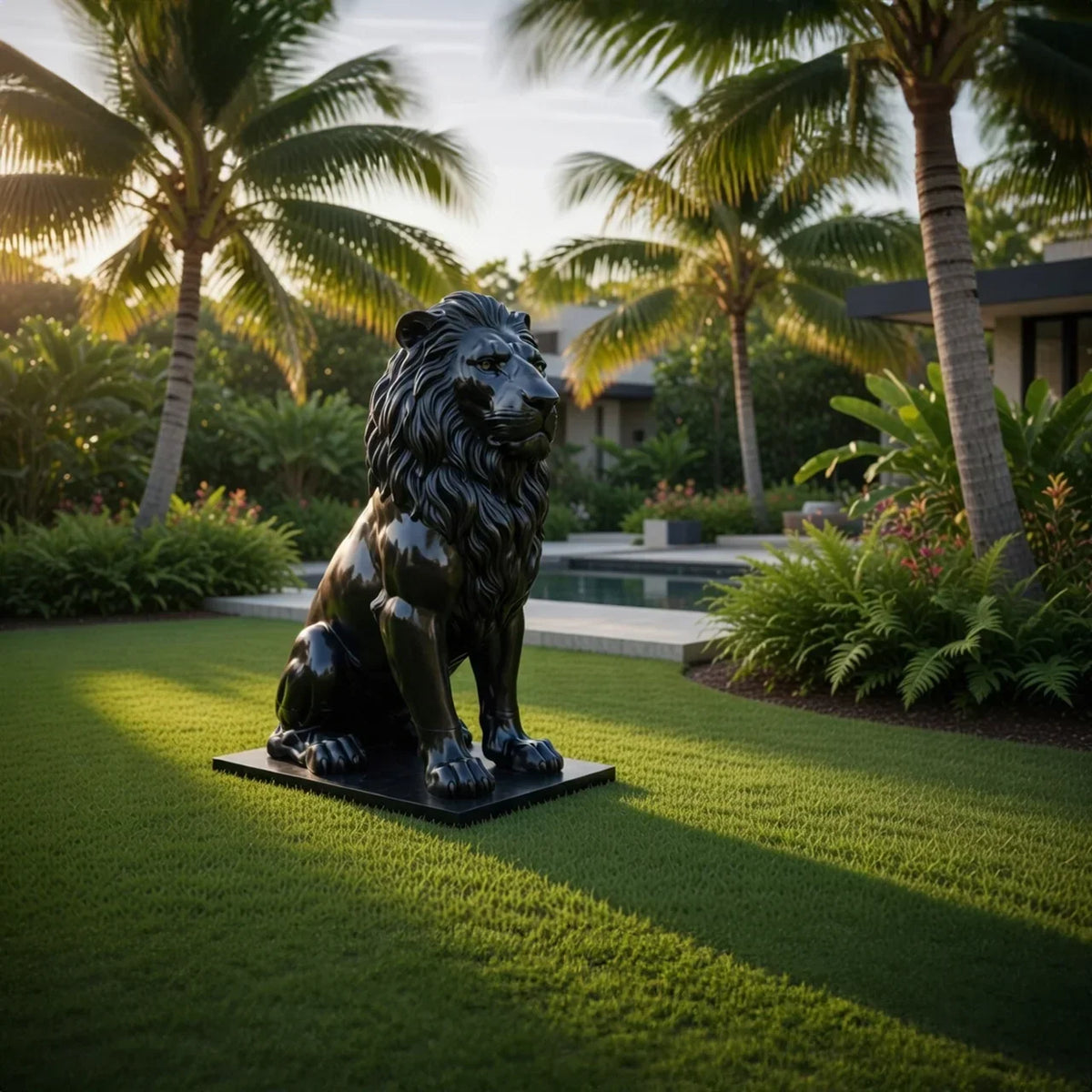 Sculpture du lion de l'Atlas assis, en résine