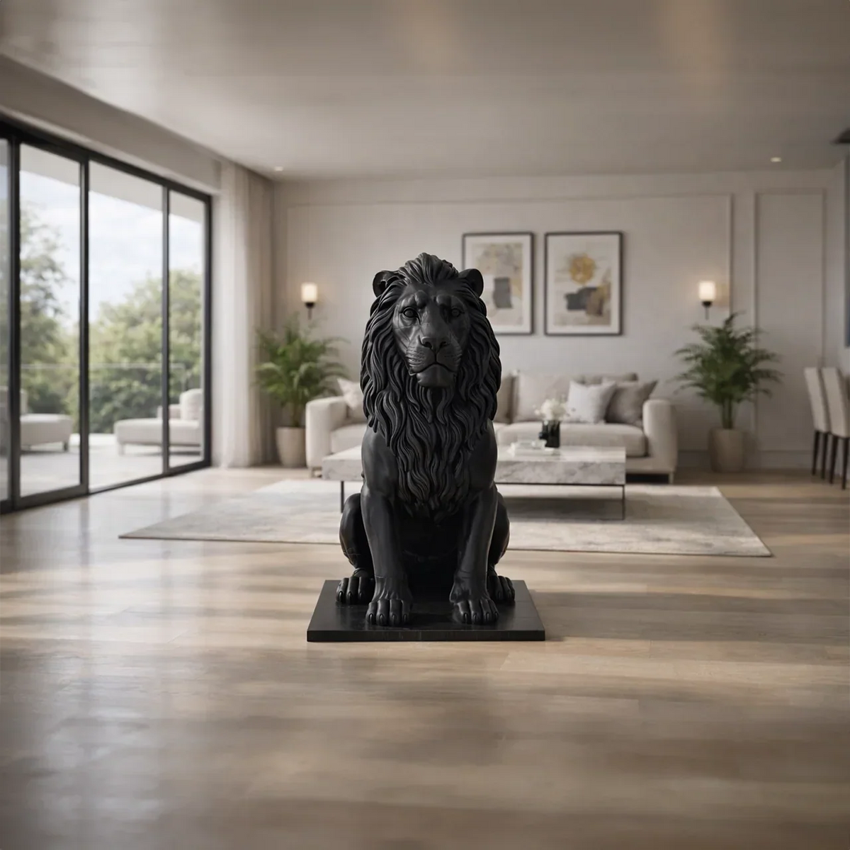 Sculpture du lion de l'Atlas assis, en résine