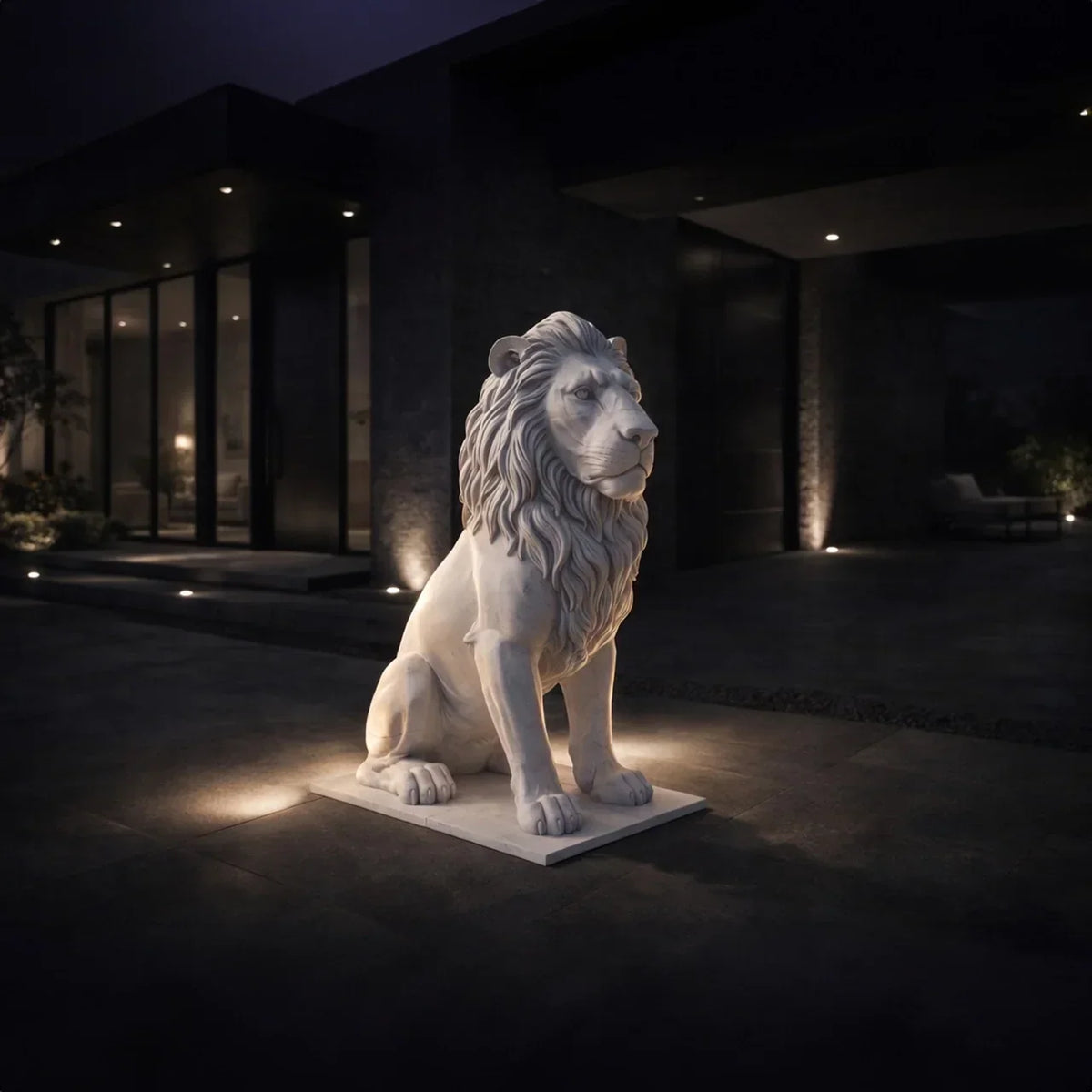 Sculpture du lion de l'Atlas assis, en résine