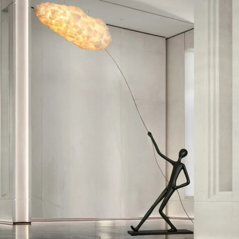 Sculpture L'Homme au Nuage de Lumière, nuage lumineux allumé