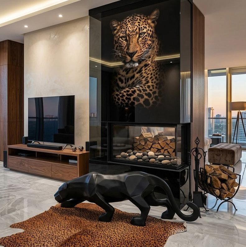 Sculpture Panthère Noire Prestige en résine, posée au sol