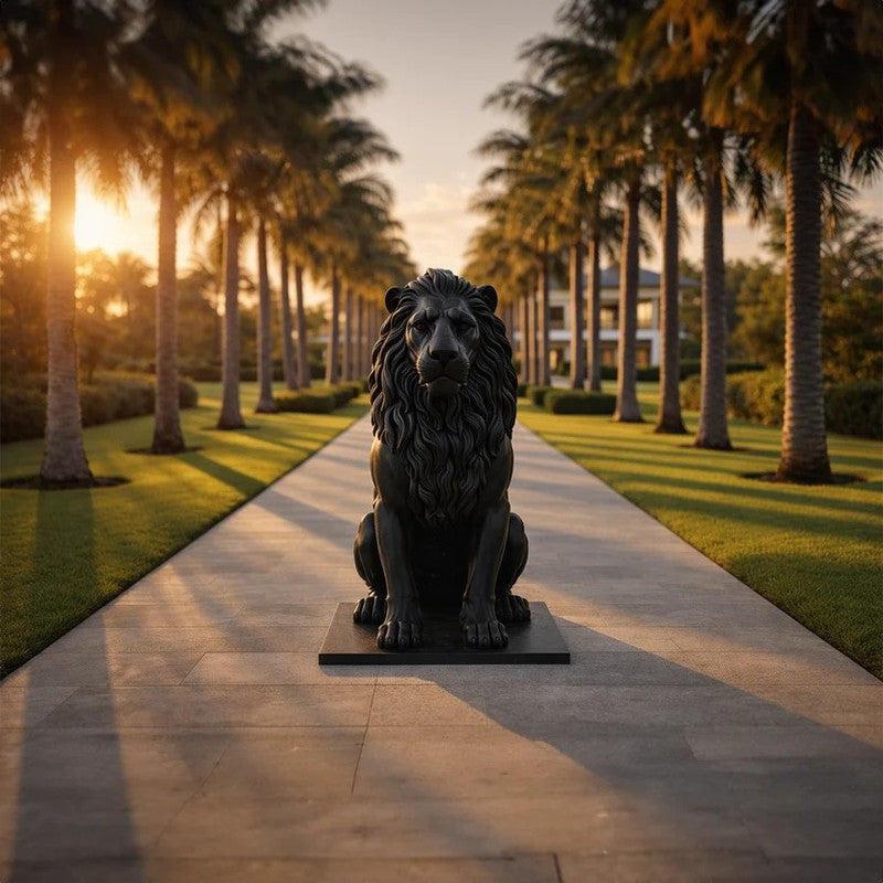 Sculpture du lion de l'Atlas assis, en résine