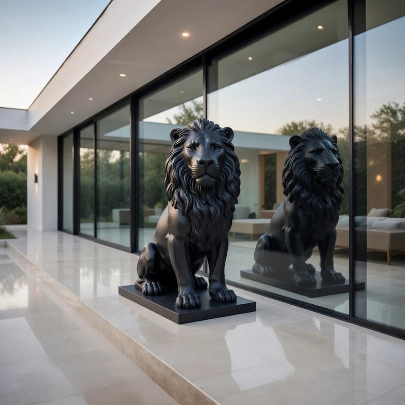 Sculpture du lion de l'Atlas assis, en résine