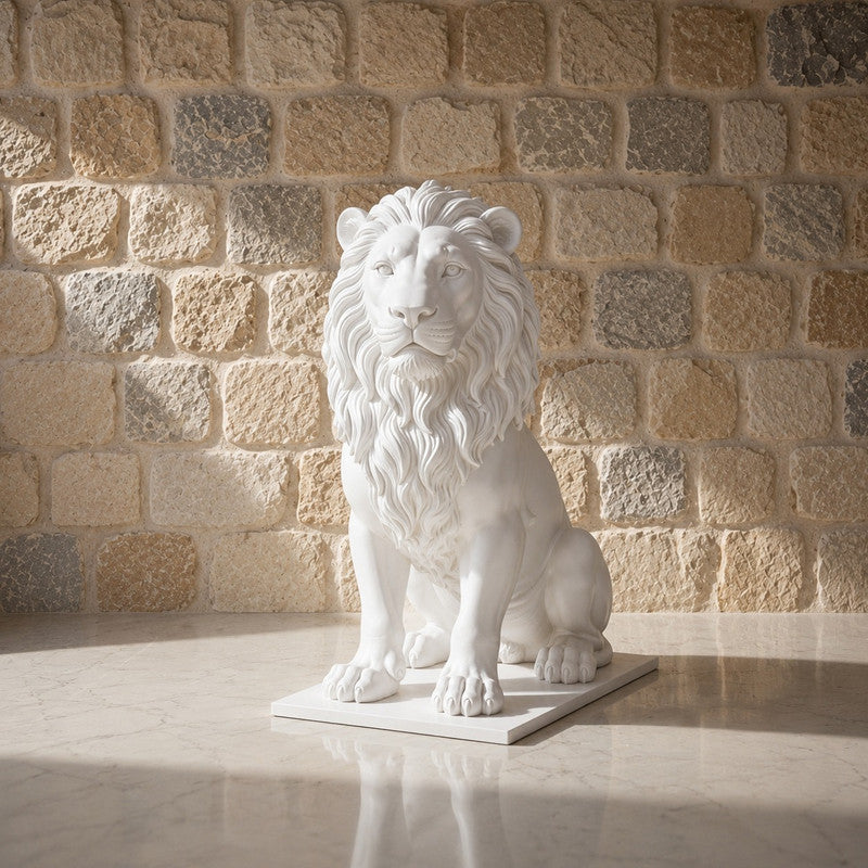 Sculpture du lion de l'Atlas assis, en résine