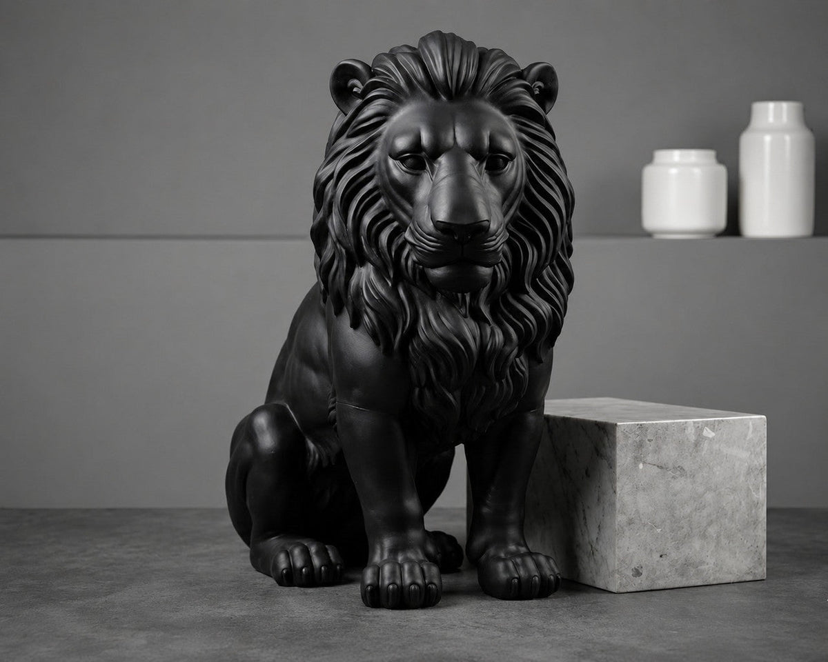 Sculpture du lion de l'Atlas assis, en résine
