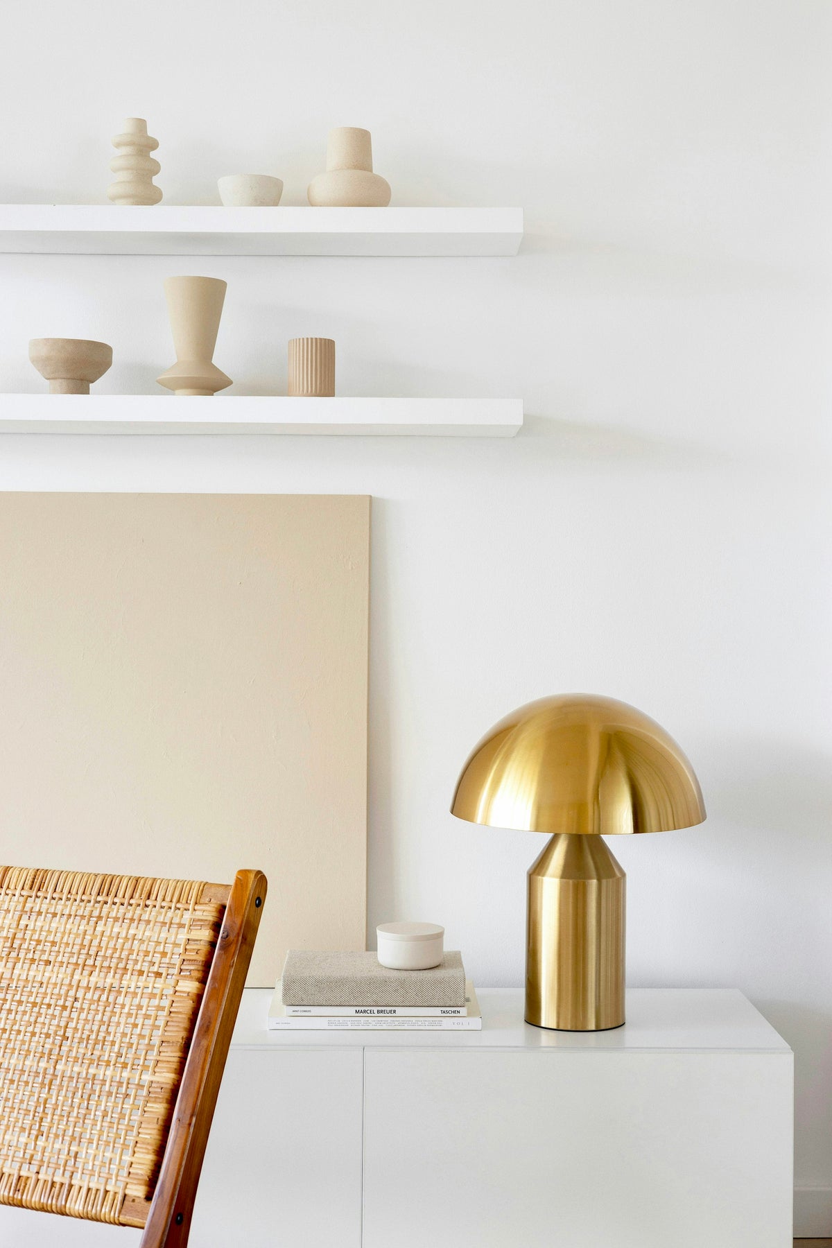 Lampe de table champignon en laiton doré